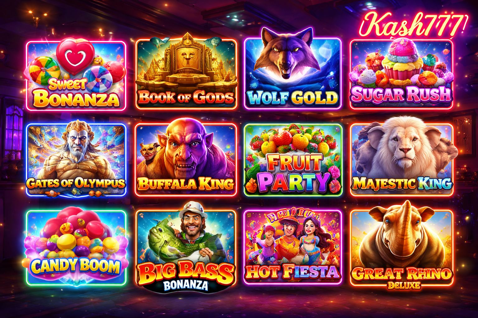 Kash777 Slots homepage showing top titles and jackpot counters